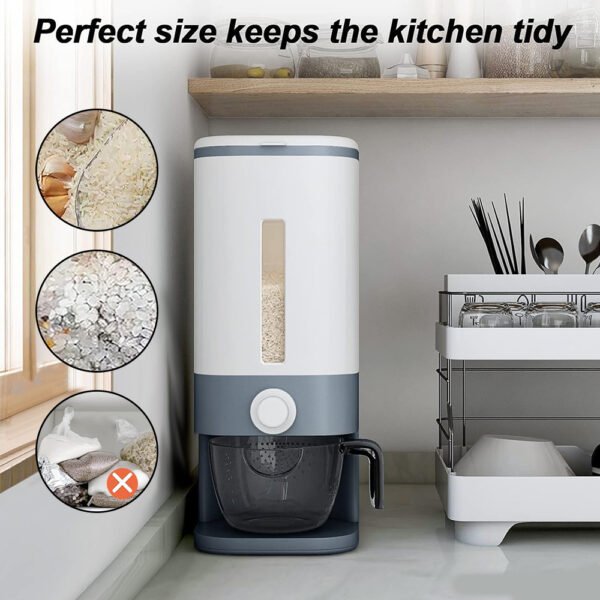 Rice Dispenser, 22-25 Lbs Rice Container With Measuring Cup,Cereal Dispenser Storage With Lids For Home Kitchen Pantry Rice Soybean Corn-Grey - Image 2
